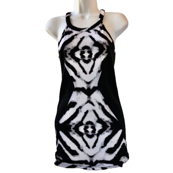 Bebe Dress Sleeveless Tribal Ink with Chain Trim Stretch NEW with tags - Picture 7 of 11